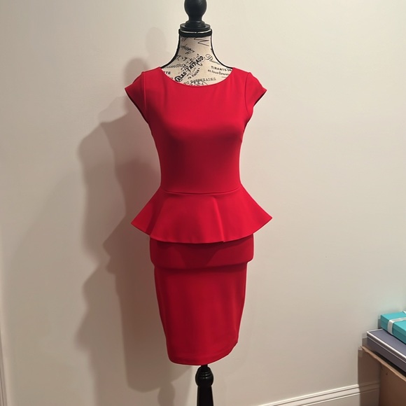 alice and olivia red peplum dress Alice and Olivia Red Peplum Sheath Dress Size 4
